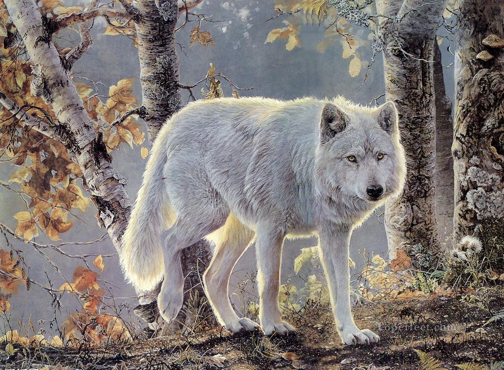 Wolf in Birken Ölgemälde